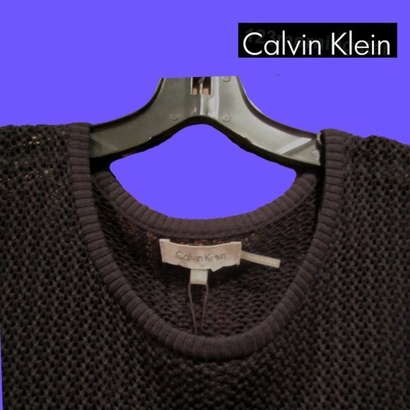 Calvin Klein NEW Bohemian Geometric Crochet-Mesh Semi-Sheer Sweater Top M - Picture 4 of 12